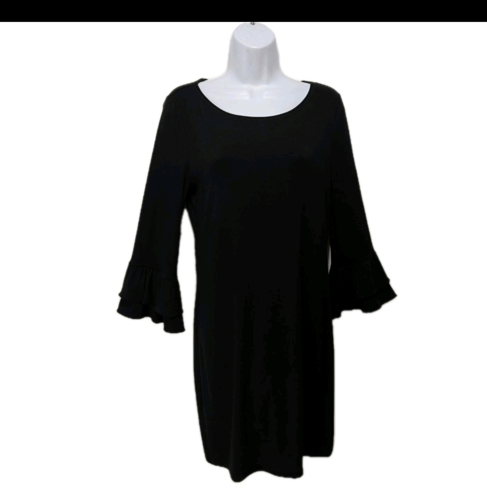 White House Black Market Long Sleeve Shift Dress M Liquid Knit Minimalist Modern